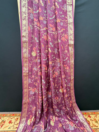 Digital Printed Gajjisilk Saree with Bandhini