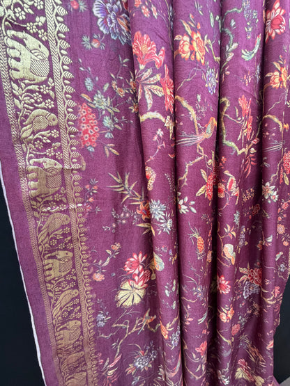 Digital Printed Gajjisilk Saree with Bandhini