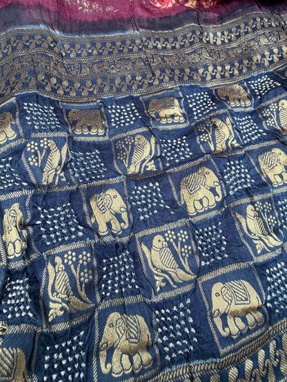 Digital Printed Gajjisilk Saree with Bandhini