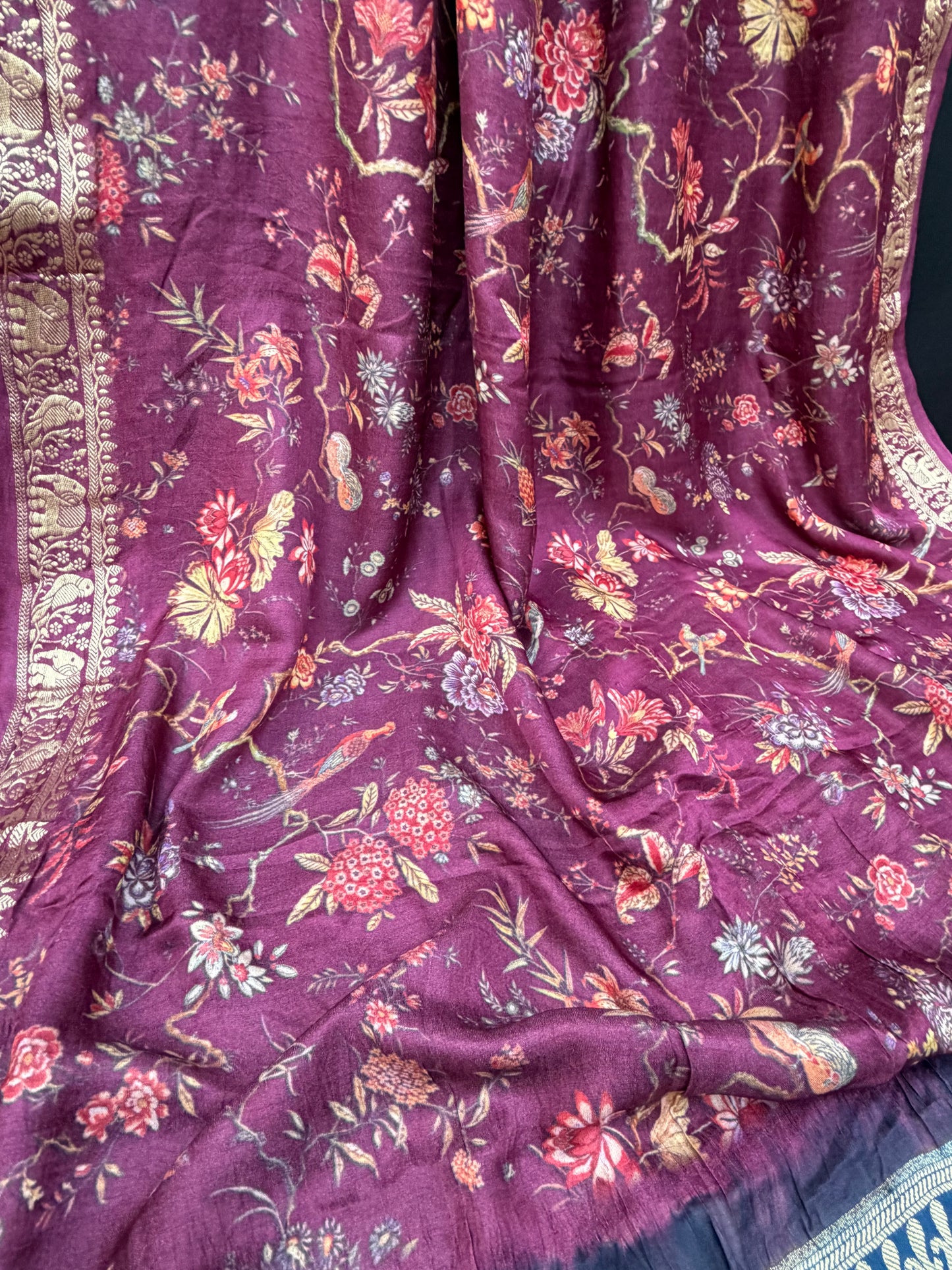 Digital Printed Gajjisilk Saree with Bandhini