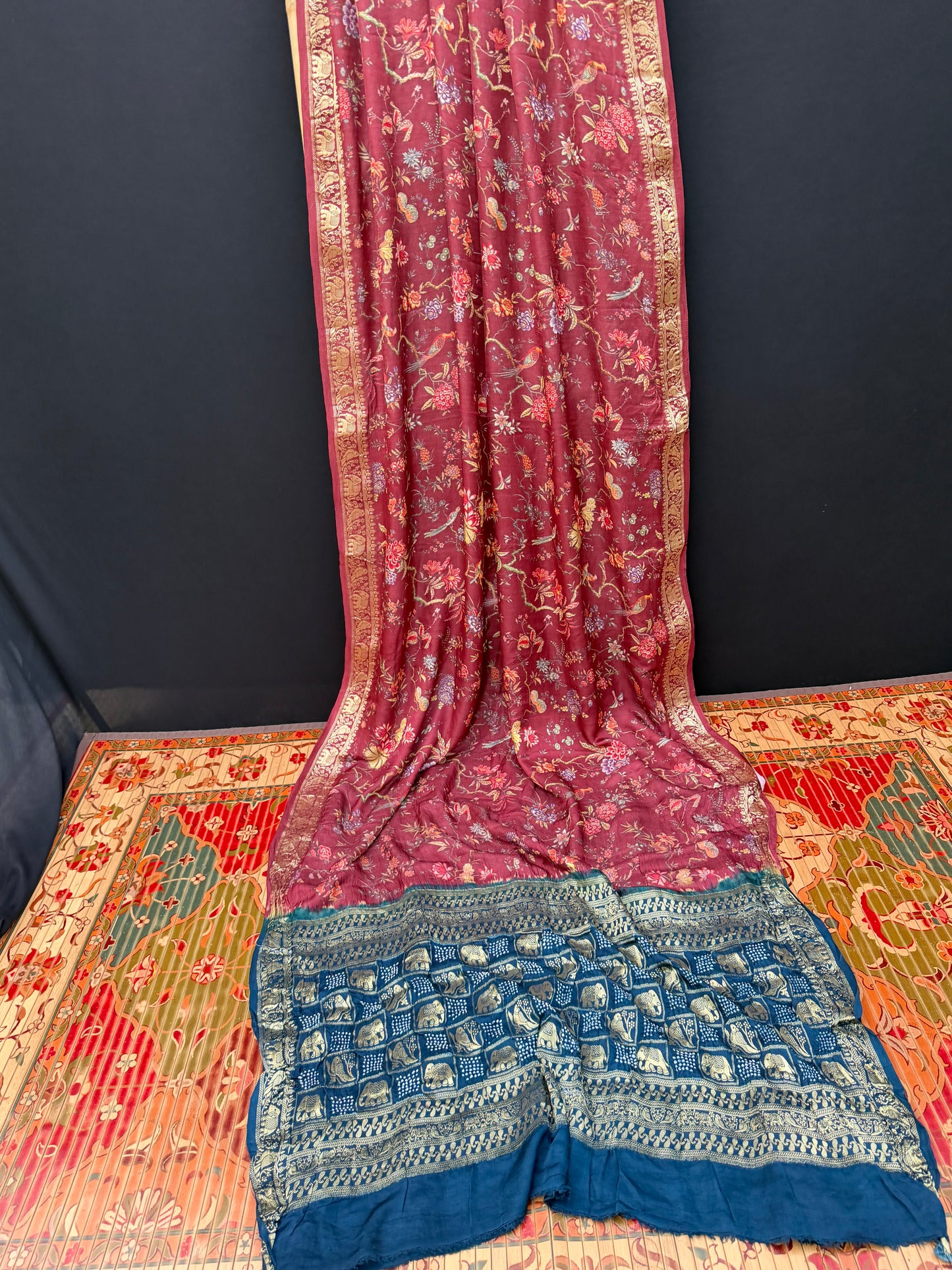 Digital Printed Gajjisilk Saree with Bandhini