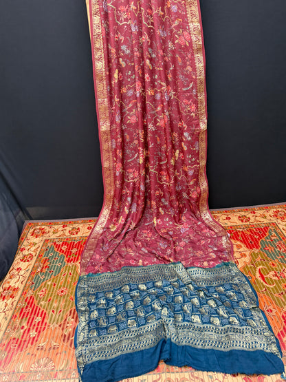 Digital Printed Gajjisilk Saree with Bandhini