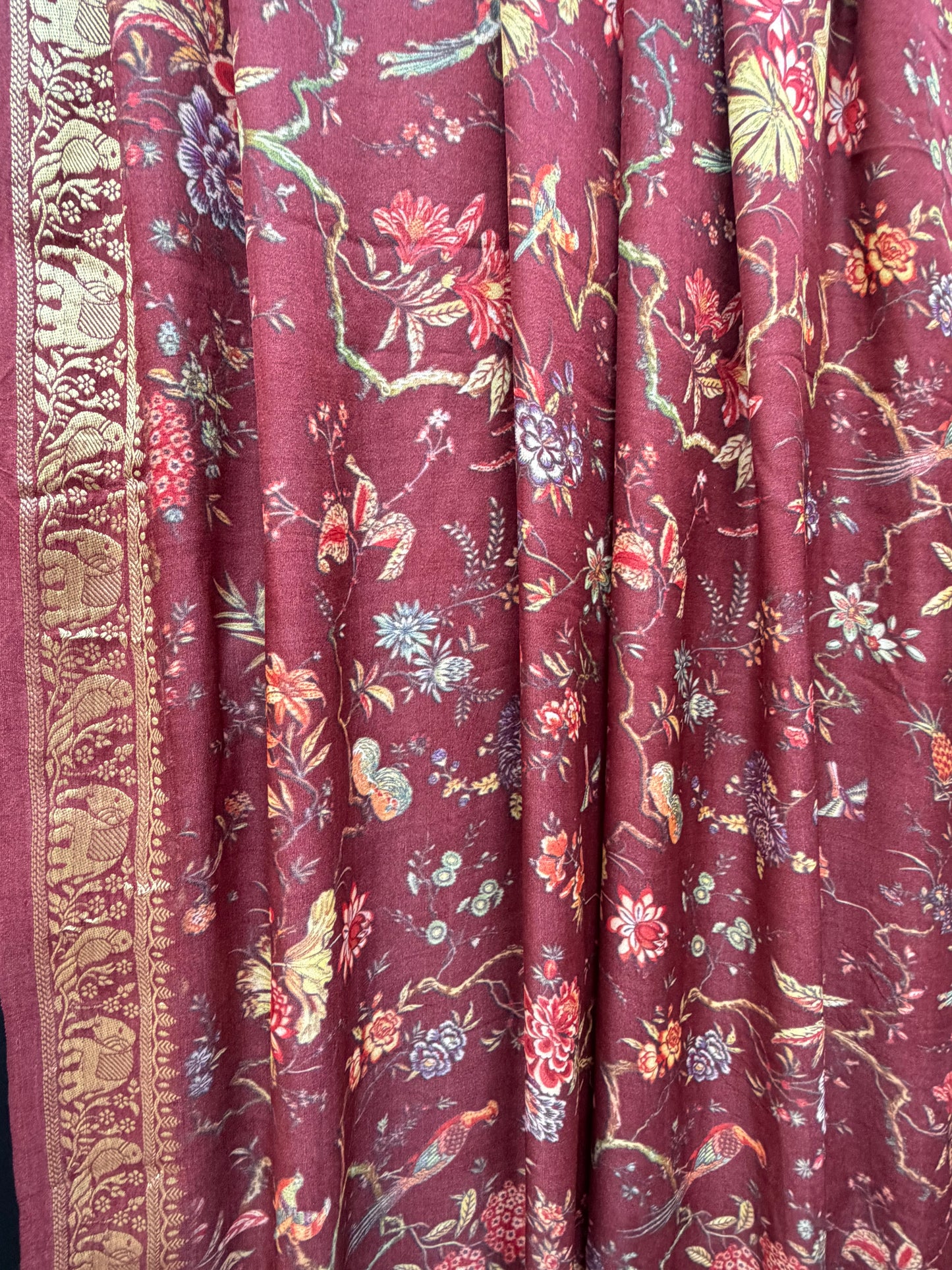 Digital Printed Gajjisilk Saree with Bandhini