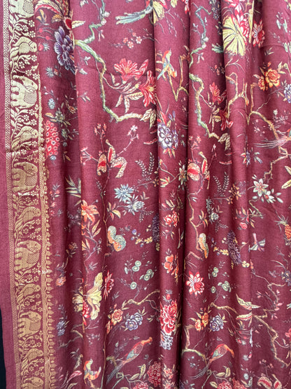 Digital Printed Gajjisilk Saree with Bandhini