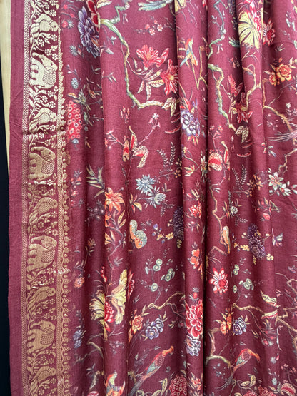 Digital Printed Gajjisilk Saree with Bandhini