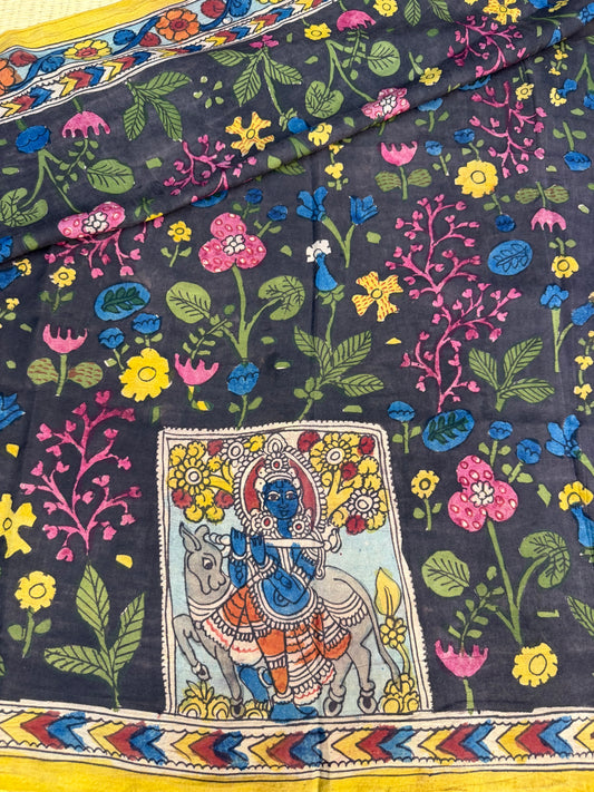 Silkcotton penkalamkari blouse material