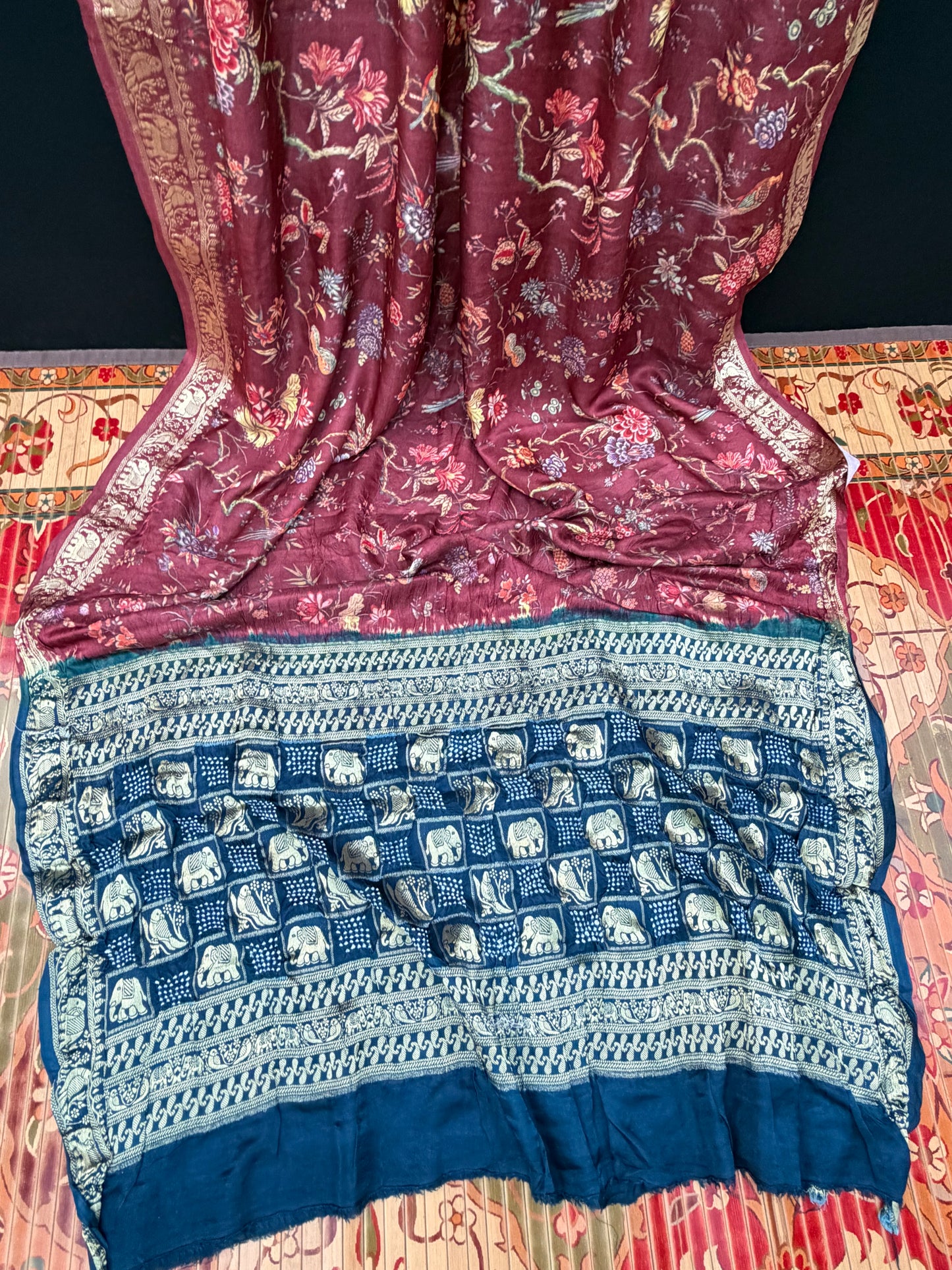 Digital Printed Gajjisilk Saree with Bandhini