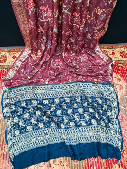 Digital Printed Gajjisilk Saree with Bandhini