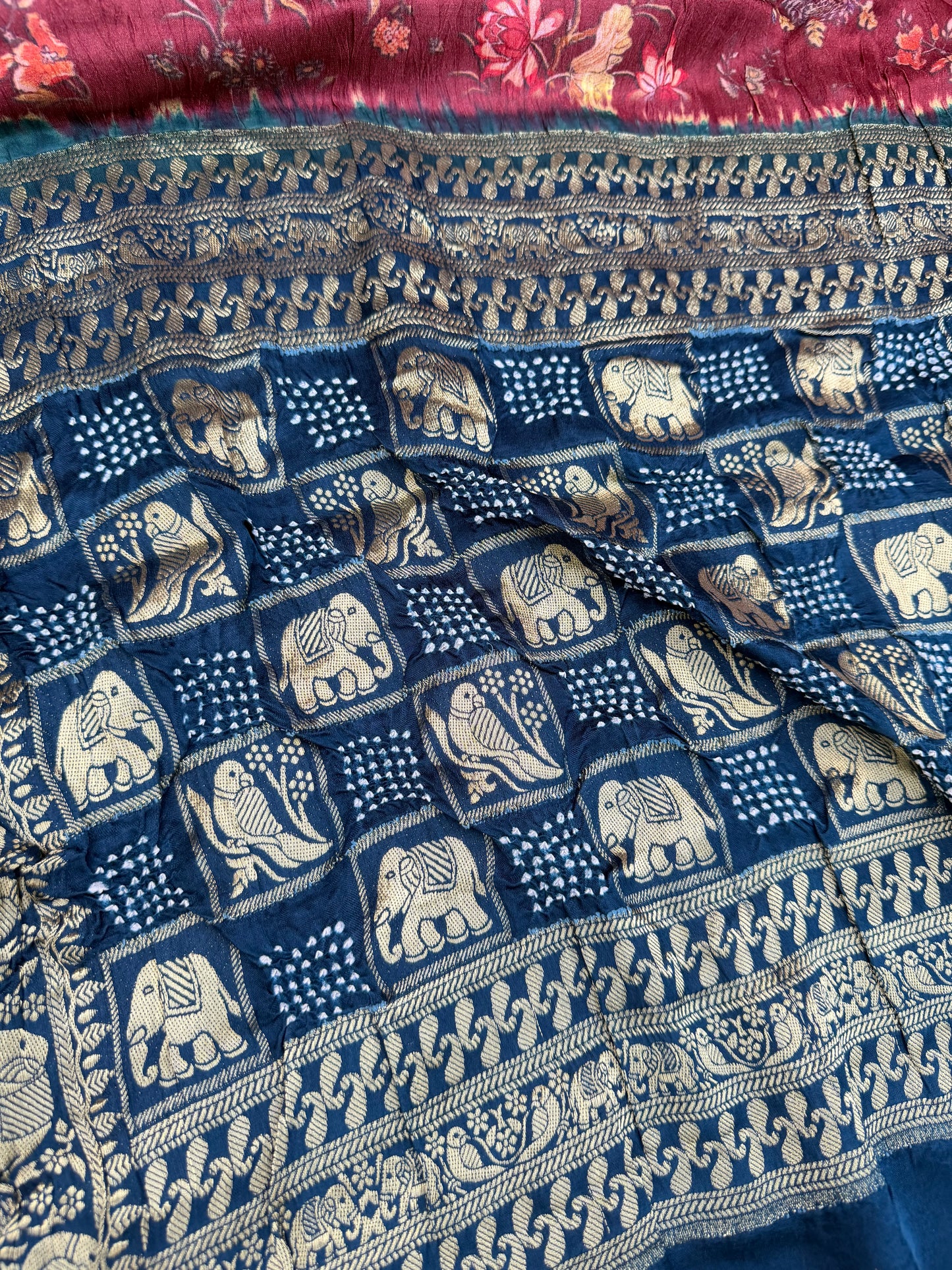 Digital Printed Gajjisilk Saree with Bandhini