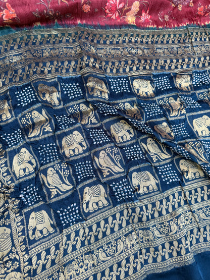 Digital Printed Gajjisilk Saree with Bandhini