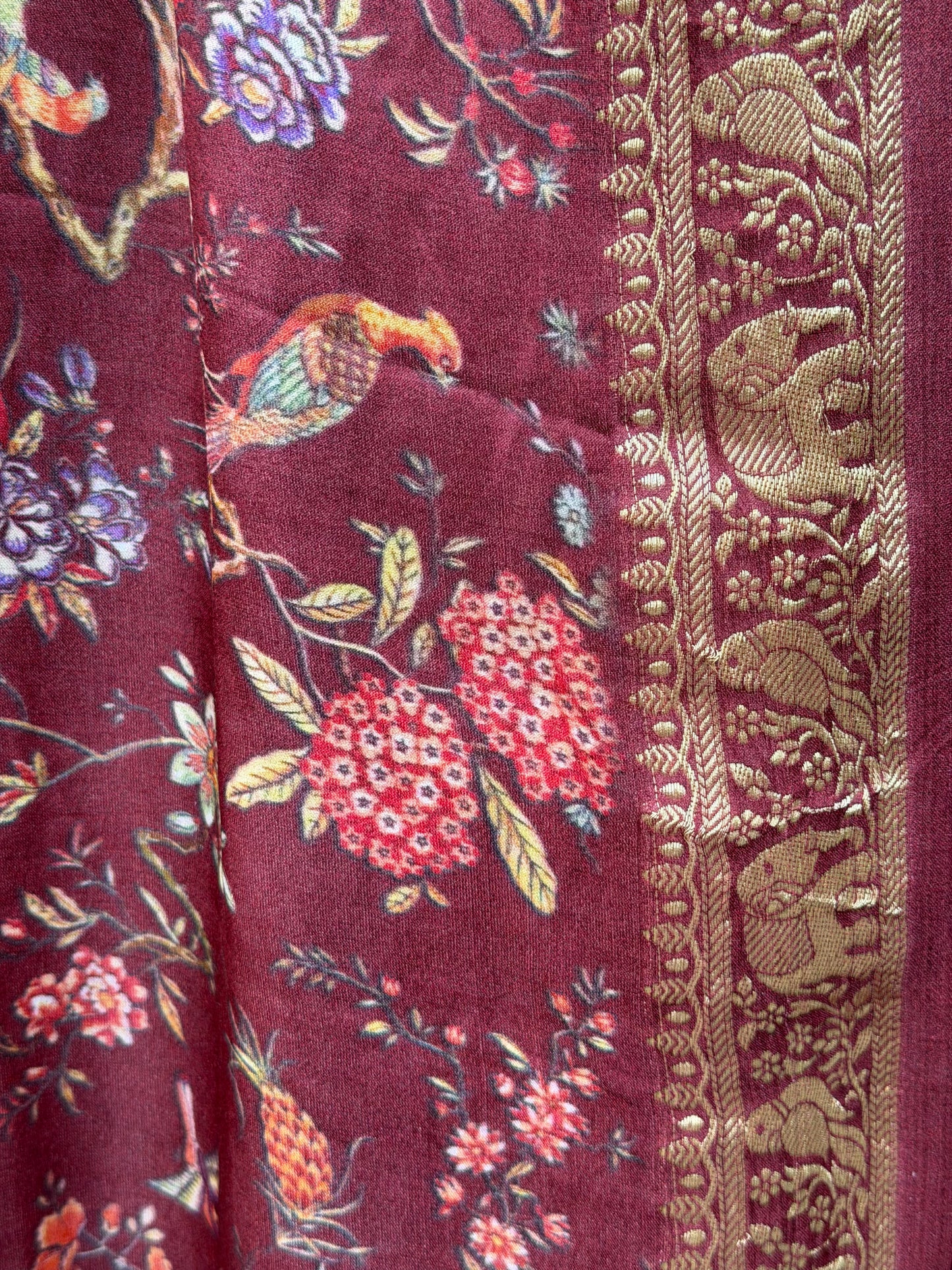 Digital Printed Gajjisilk Saree with Bandhini