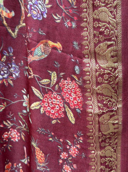 Digital Printed Gajjisilk Saree with Bandhini