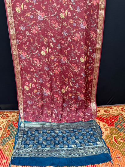 Digital Printed Gajjisilk Saree with Bandhini