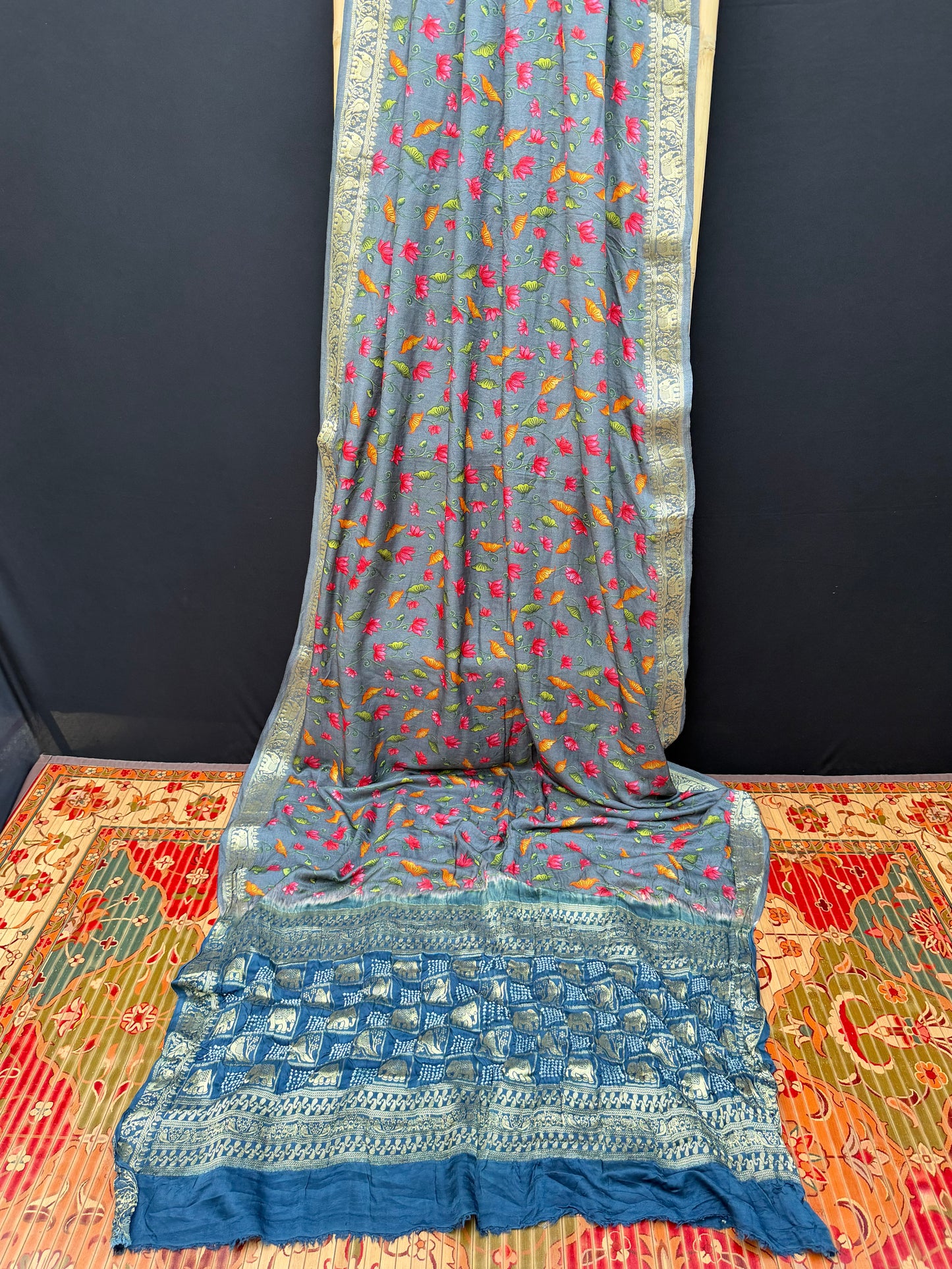 Digital Printed Gajjisilk Saree with Bandhini