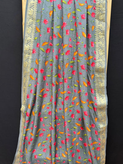 Digital Printed Gajjisilk Saree with Bandhini