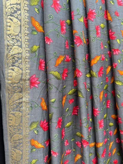 Digital Printed Gajjisilk Saree with Bandhini
