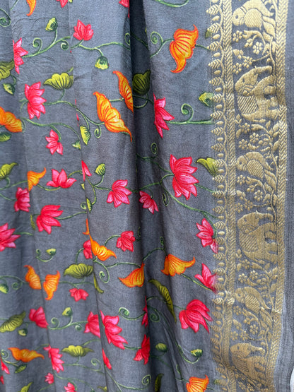 Digital Printed Gajjisilk Saree with Bandhini