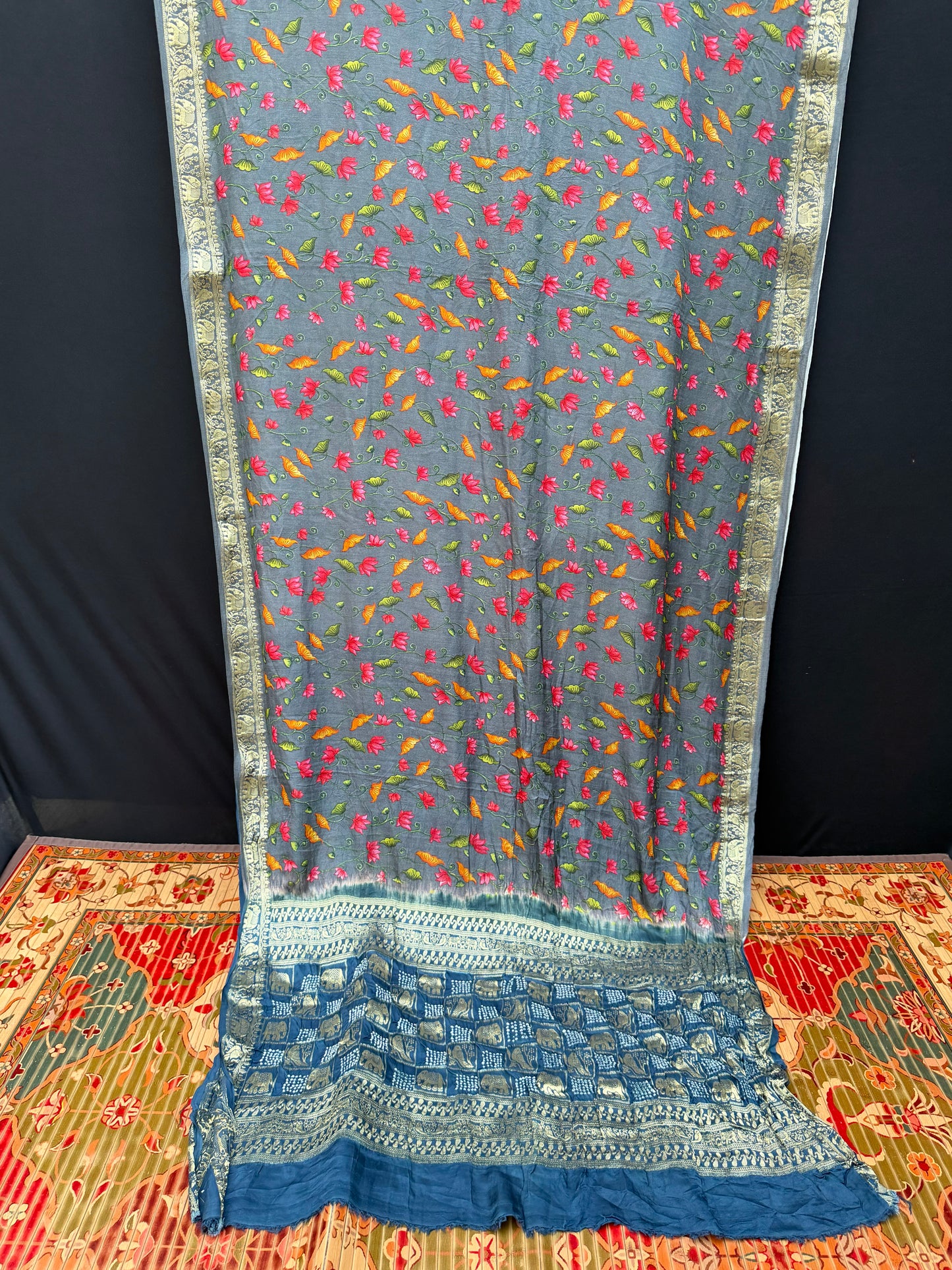 Digital Printed Gajjisilk Saree with Bandhini