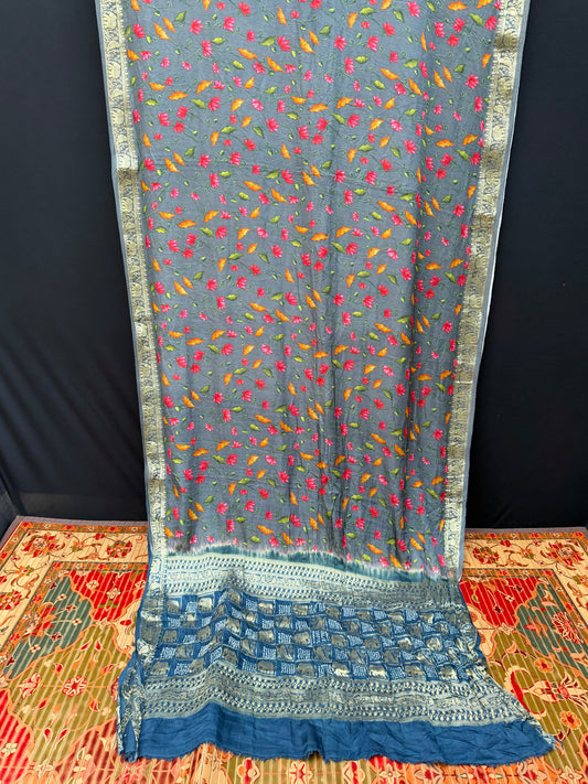 Digital Printed Gajjisilk Saree with Bandhini