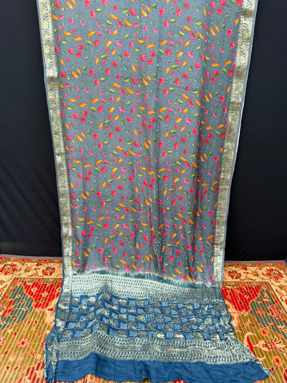 Digital Printed Gajjisilk Saree with Bandhini