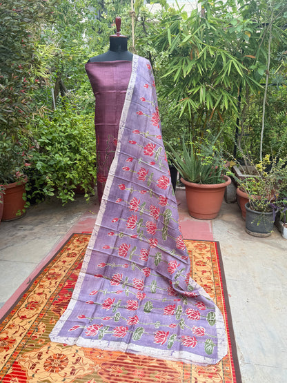 Pure silk hand-batik kurta and dupatta set