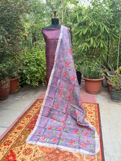 Pure silk hand-batik kurta and dupatta set