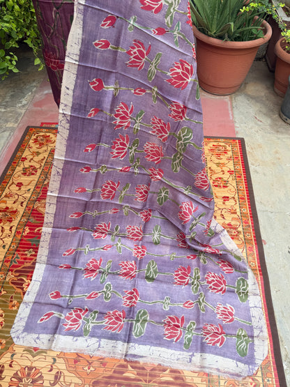 Pure silk hand-batik kurta and dupatta set