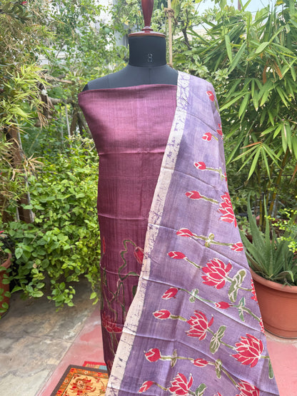 Pure silk hand-batik kurta and dupatta set