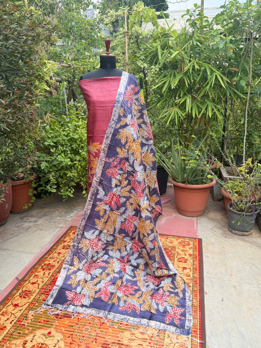 Pure silk hand-batik kurta and dupatta set