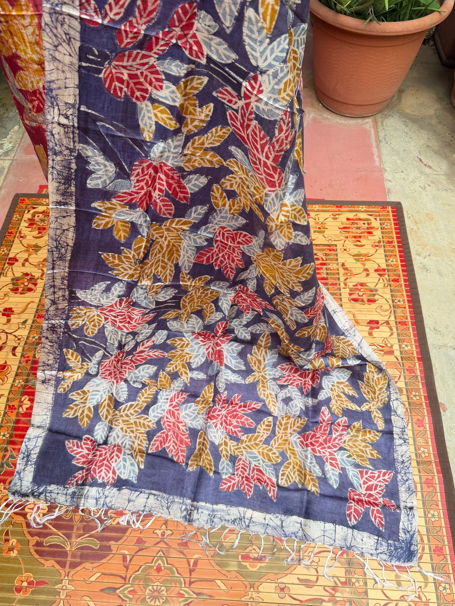 Pure silk hand-batik kurta and dupatta set