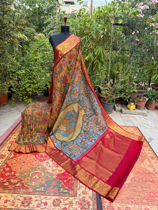 Pure Silk Kanchipattu With Penkalamkari Saree.
