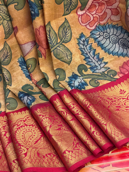 Pure Silk Kanchipattu With Penkalamkari Saree.