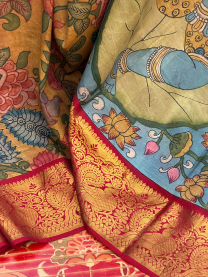 Pure Silk Kanchipattu With Penkalamkari Saree.