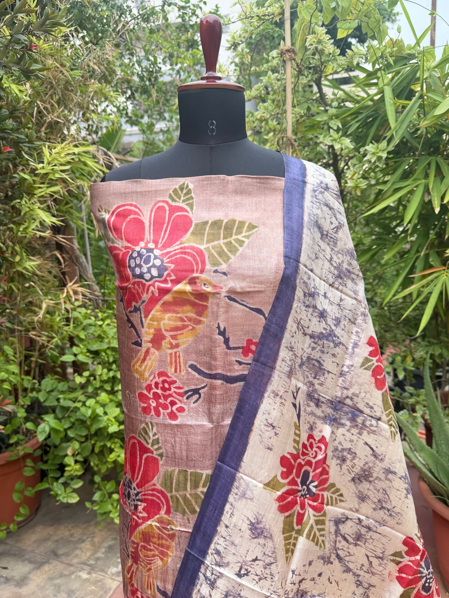 Pure silk hand-batik kurta and dupatta set