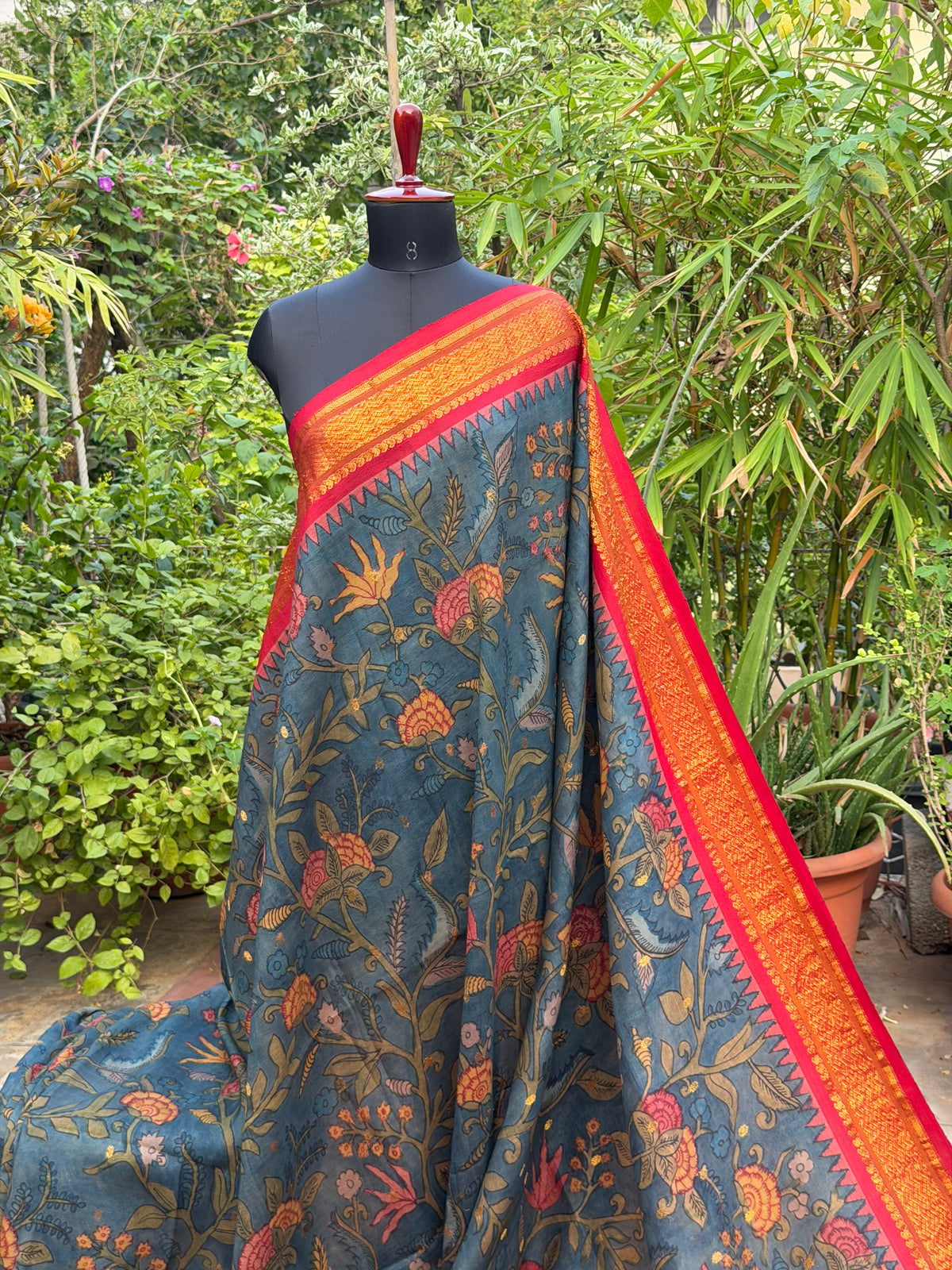 Pure Silk Gadwal Pattu With Penkalamkari Saree.