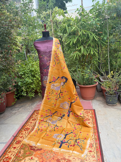 Pure silk hand-batik kurta and dupatta set