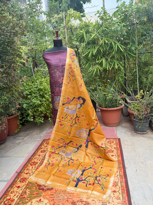 Pure silk hand-batik kurta and dupatta set
