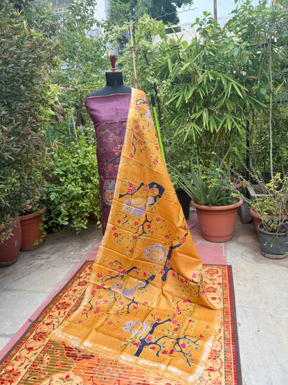 Pure silk hand-batik kurta and dupatta set