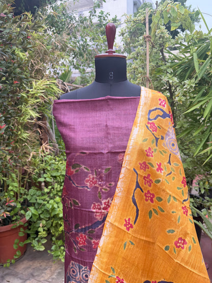 Pure silk hand-batik kurta and dupatta set