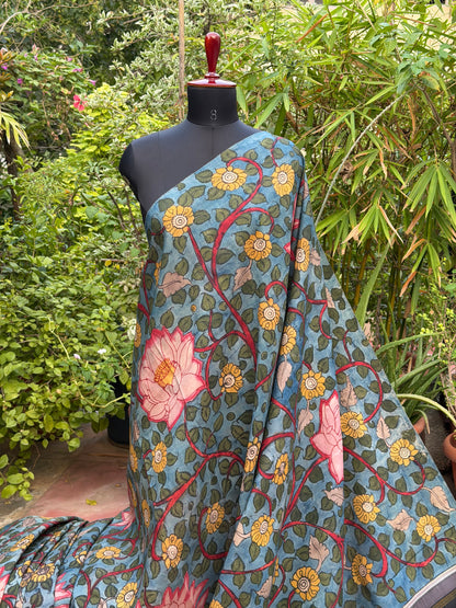 Zari less Kanchipattu With Penkalamkari saree