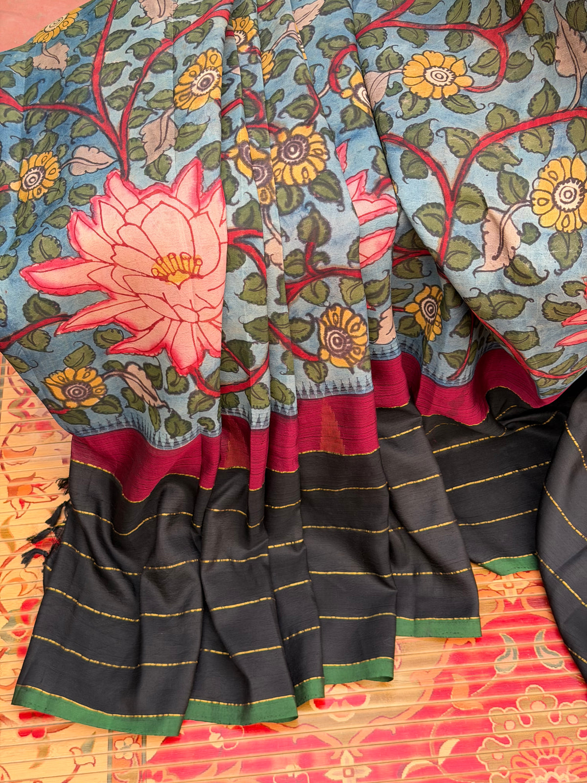 Zari less Kanchipattu With Penkalamkari saree