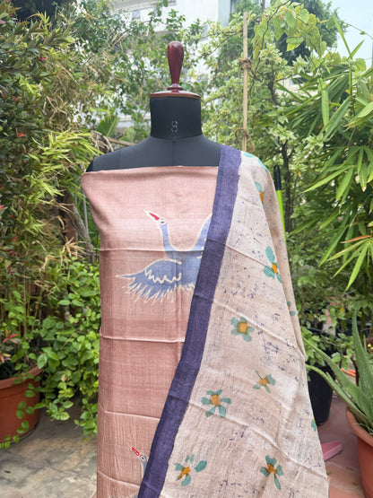 Pure silk hand-batik kurta and dupatta set