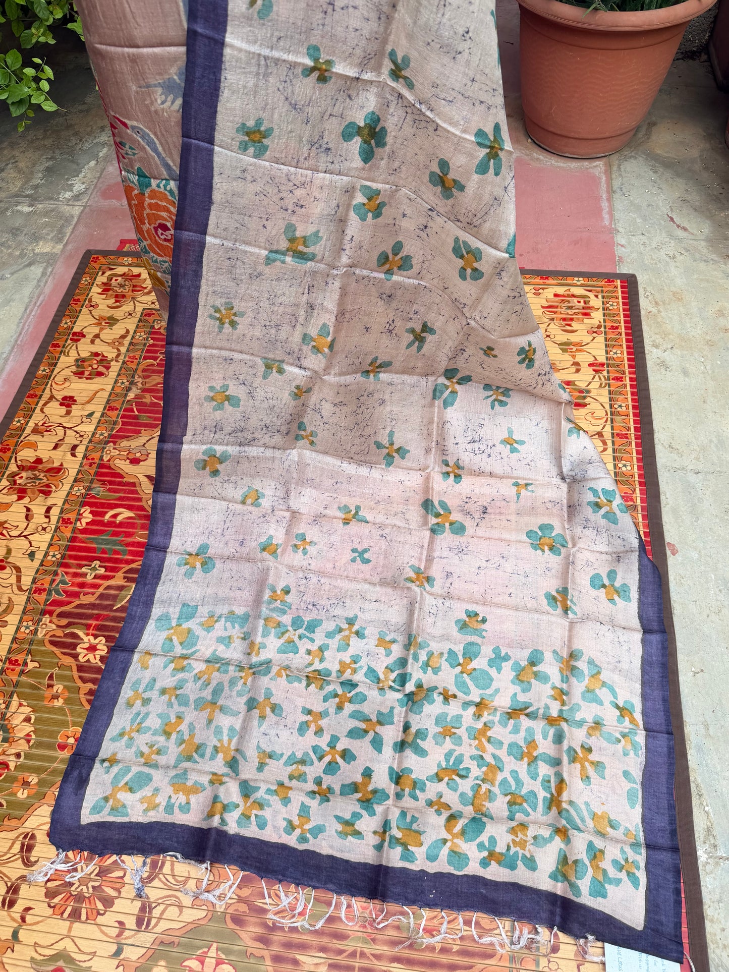 Pure silk hand-batik kurta and dupatta set