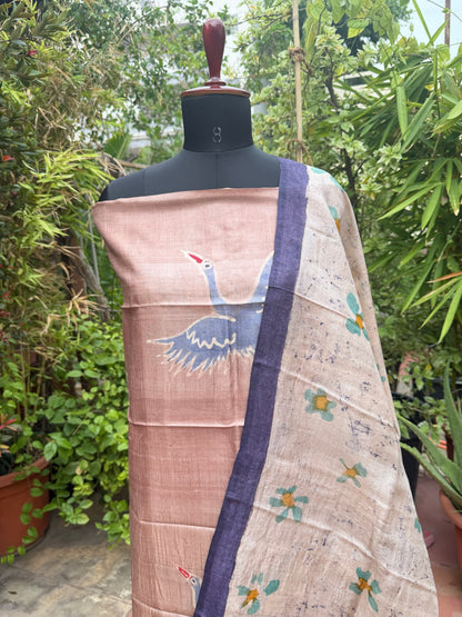 Pure silk hand-batik kurta and dupatta set