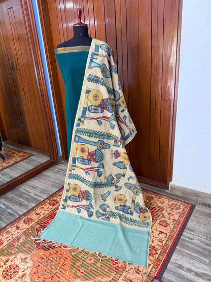 pure cotton kurti material paired with penkalamkari dupatta.