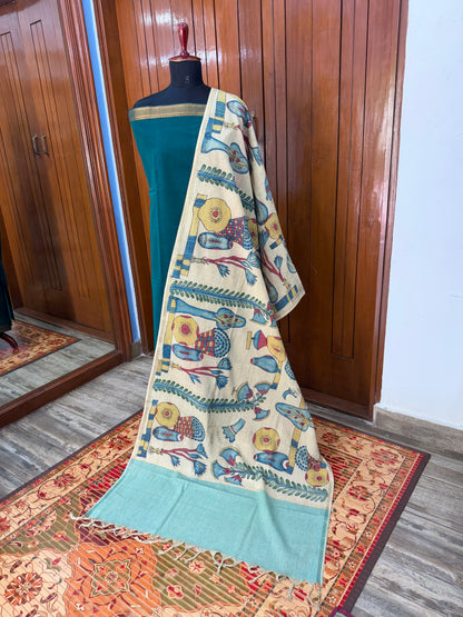 pure cotton kurti material paired with penkalamkari dupatta.