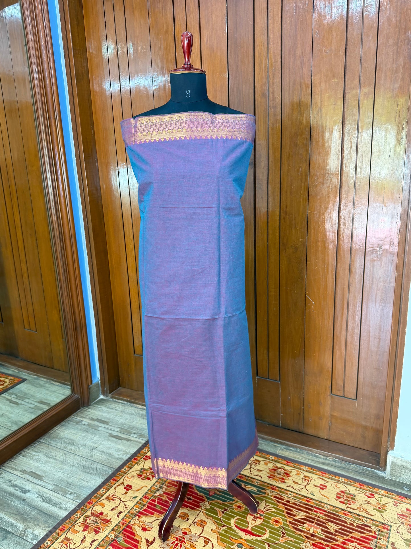 pure cotton kurti material paired with penkalamkari dupatta.