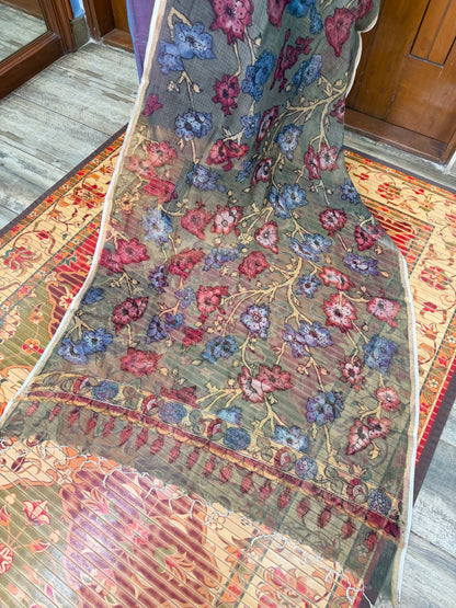 pure cotton kurti material paired with penkalamkari dupatta.