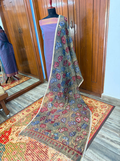 pure cotton kurti material paired with penkalamkari dupatta.