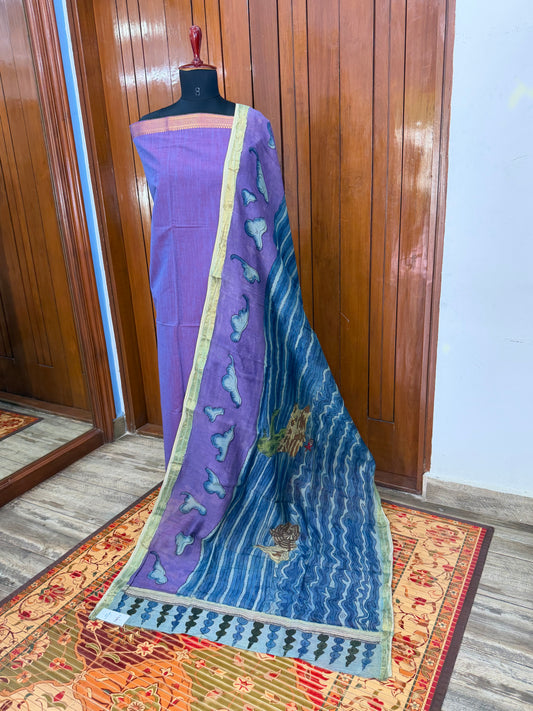 pure cotton kurti material paired with penkalamkari dupatta.